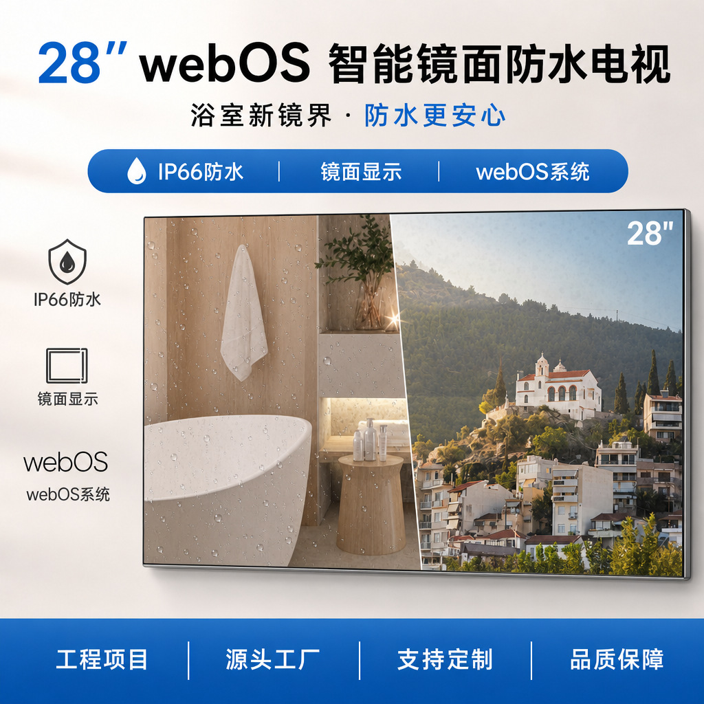28inch Mirror TV WebOS Smart TV IP65 Waterproof Bathroom Hotel Kitchen TV