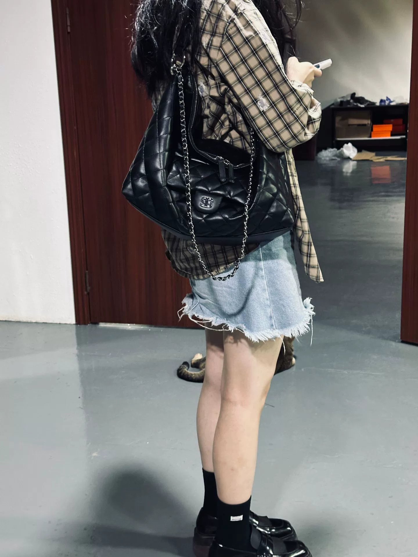 Handheld leather universal one-shoulder bag with diamond pattern, Chanel style, chain bag
