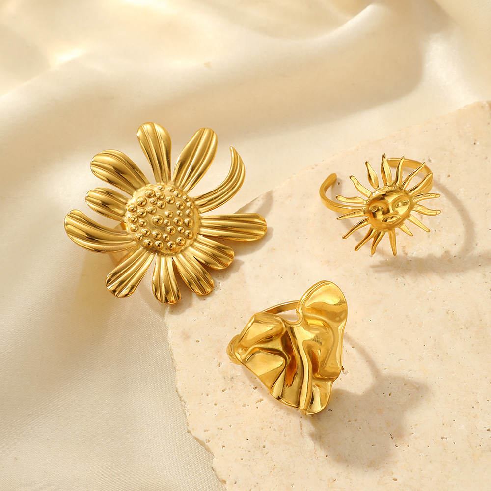 Plating Design Wholesale Jewelry Basic Simple Style Sun Flower 304 Stainless Steel Plating Open Rings