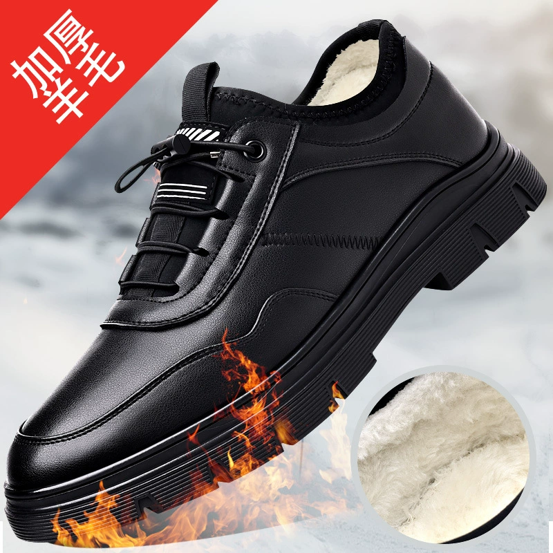 Обувь из шерсти и хлопка на флисовой подкладке, мужская кожаная обувь, повседневная деловая обувь, теплая повседневная кожаная обувь из шерсти, модная спортивная мужская обувь