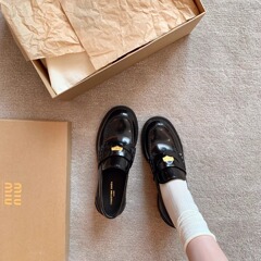 【葡萄妈同款】张元英同款~阿miu金币粗跟懒人乐福单鞋女小皮鞋