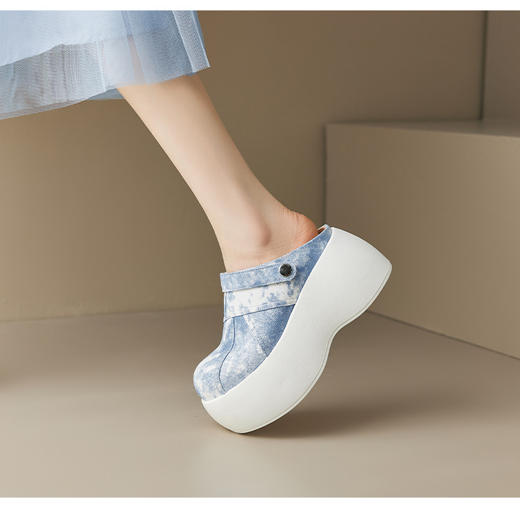 Dép cao gót platform đế dày 8 cm phong cách Trung Hoa, mũi kín, xỏ lười, hai kiểu mặc — màu xanh nhạt chi tiết 10