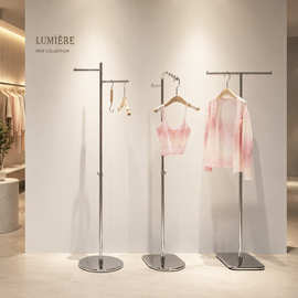 服装店展示架落地式不锈钢银色简约陈列架女装中岛货架童装挂衣架