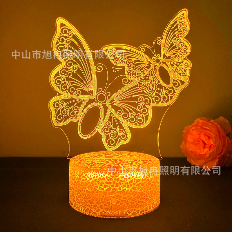 Suministro transfronterizo de Amazon de lámparas de mesa USB con selección de la serie de mariposas de luz nocturna 3D, regalos de ambiente multiplataforma.