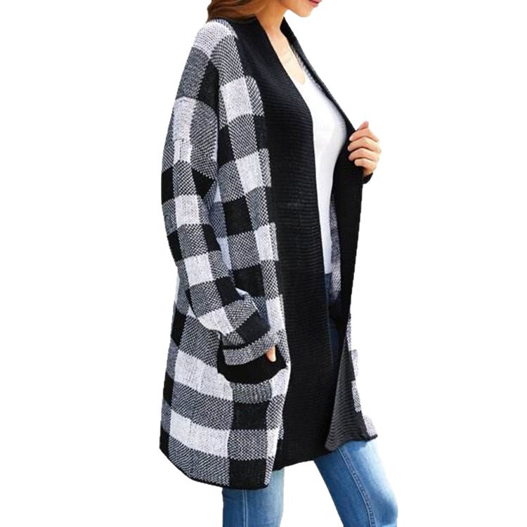 ヨーロッパとアメリカの貿易婦人服 AliExpress Amazon eBay 新しい大きいサイズのチェック柄ポケット長袖セータージャケット女性用|undefined