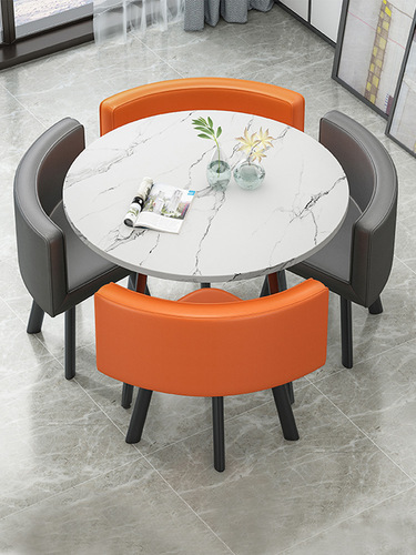 A simple and elegant business negotiation, reception table and chair set, consisting of one table and four chairs, office and leisure meeting round table, milk tea shop, personalized design