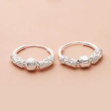 正品万足银9999纯银耳环女款招财旺夫转运珠耳圈简约防过敏银耳饰