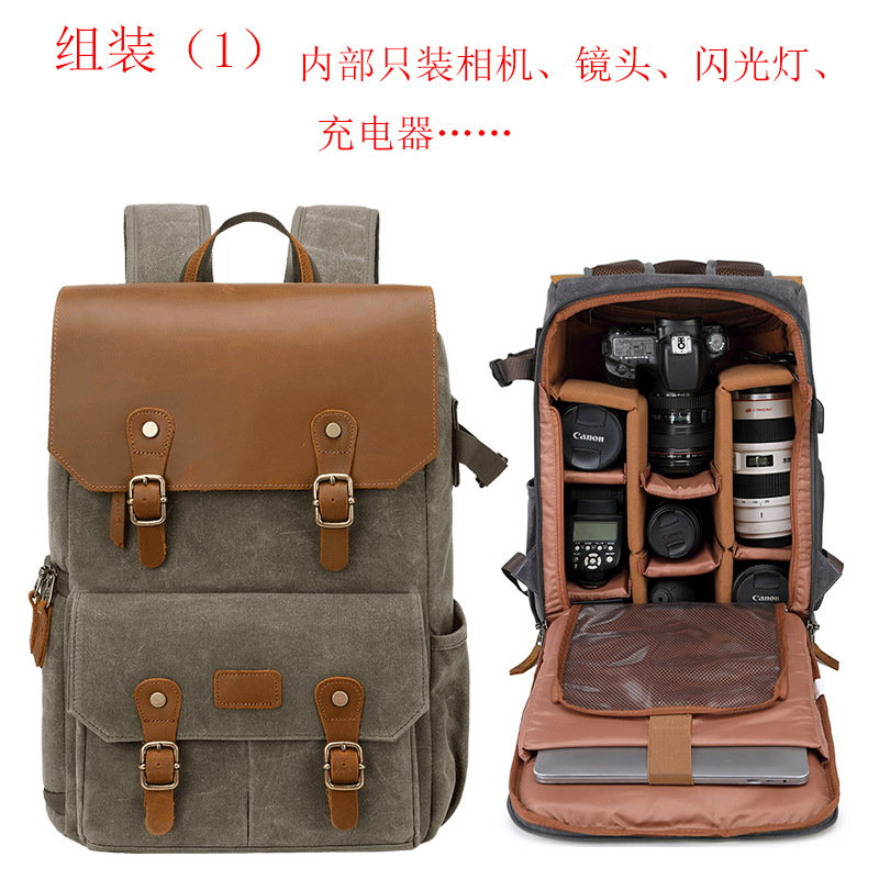 一眼レフショルダーカメラバッグ防水盗難防止大容量キャンバスドローンバッグアウトドアバッグショルダー写真バックパック