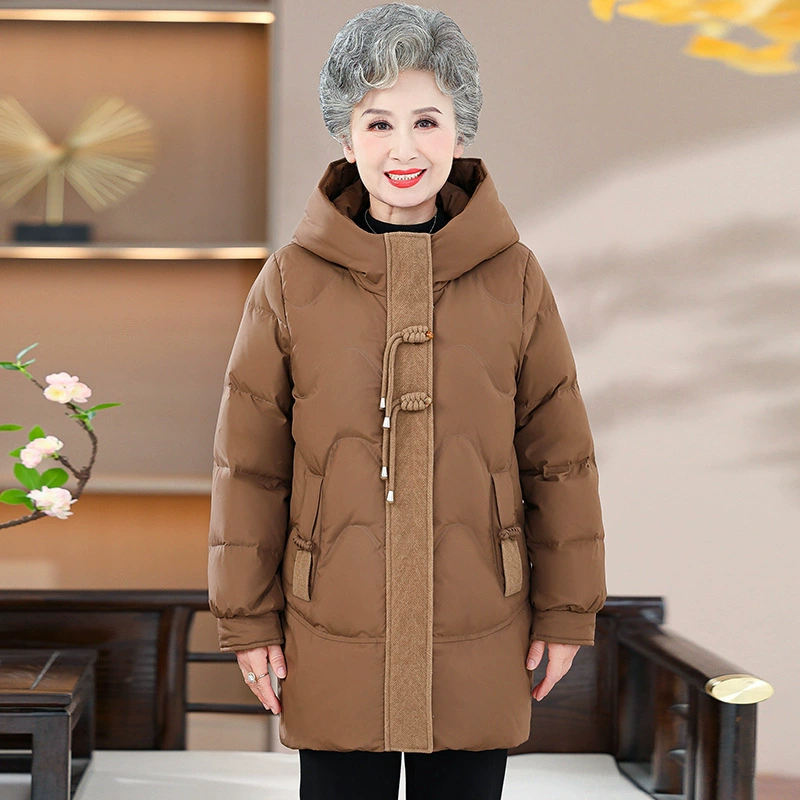Средний и пожилой пуховик женский новый средний и длинный корейский модный свободный белый утиный бархат утолщает большой размер лапши женский