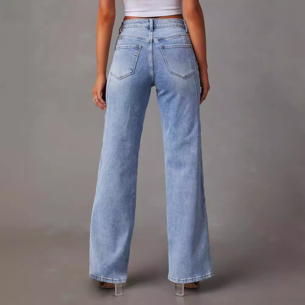 New Fashion Loose Patchwork Wide-leg Women's Jeans_voghion.com