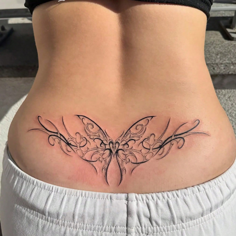 Cross-Border Popular Herbal Juice Semi-Permanent Personalized Minimalist Ins-Style Butterfly Thorn Succubus Waist and Abdomen Tattoo Sticker Cross-Border Popular Herbal Juice Semi-Permanent Personalized Minimalist Ins-Style Butterfly Thorn Succubus Waist and Abdomen Tattoo Sticker