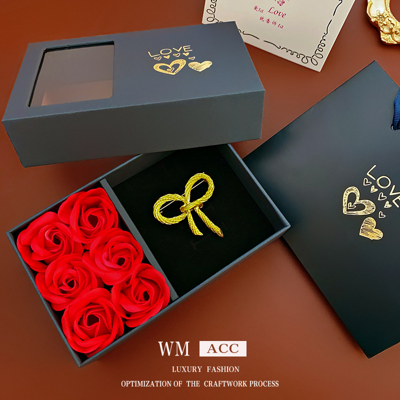 Rosa romántica caja de joyería Corea del Sur simple collar broche caja de almacenamiento de vacaciones moda temperamento caja de embalaje al por mayor