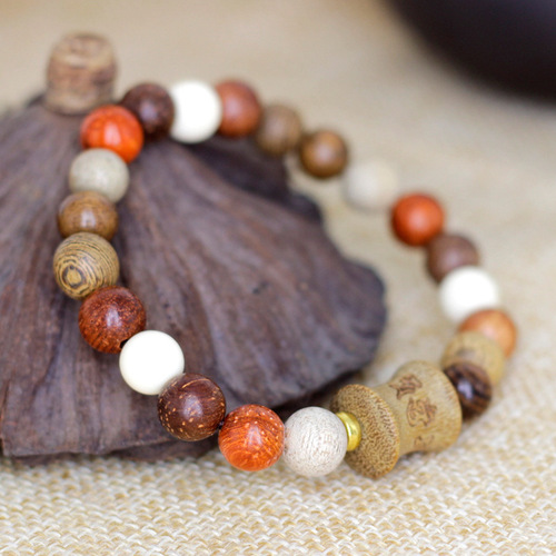 Multi-bead and bamboo beads six-character motto bracelet 0.8 × 21 pieces men's and women's rosary beads literary and artistic style small fresh style