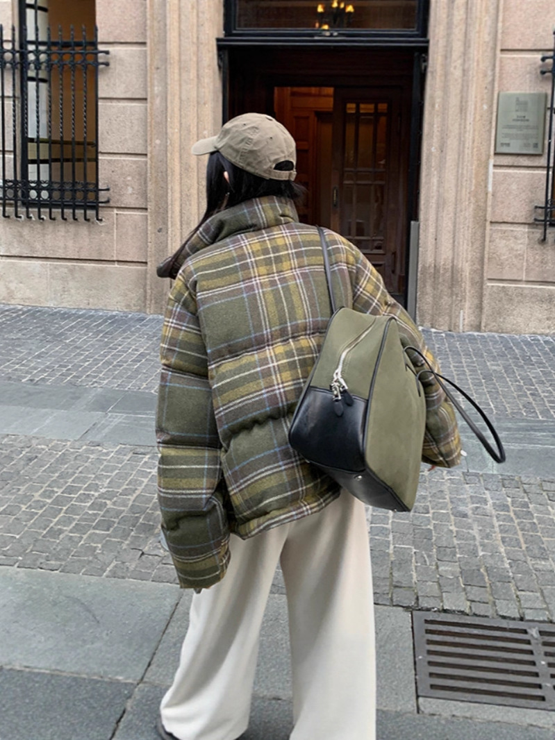 Chaqueta Acolchada A Cuadros para Mujer de Poliéster Térmica con Cremallera para Uso Casual image 5