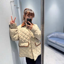 mi u棉衣外套刺绣灯芯绒领菱格棉衣女25秋冬8月轻薄宽松休闲棉服