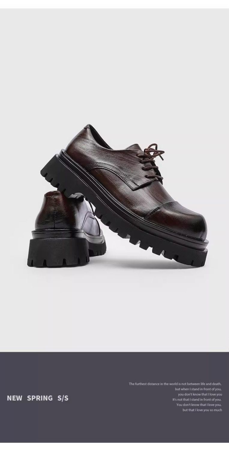 ShoeVault Britischer Modetrend Herren-Lederschuhe Dicke Sohle Derby Zehenkappe Business Hochzeit Bräutigam Weiche Oberfläche Sport Freizeit_voghion.com