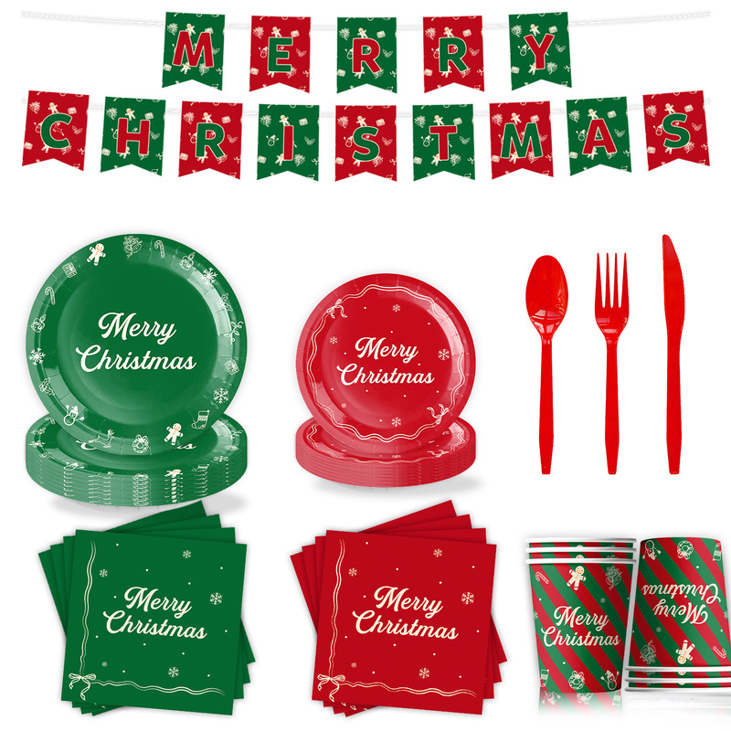 New Simple Line Design Christmas Party Supplies Atmosphere Decoration Disposable Tableware Paper Towel Paper Plate Set