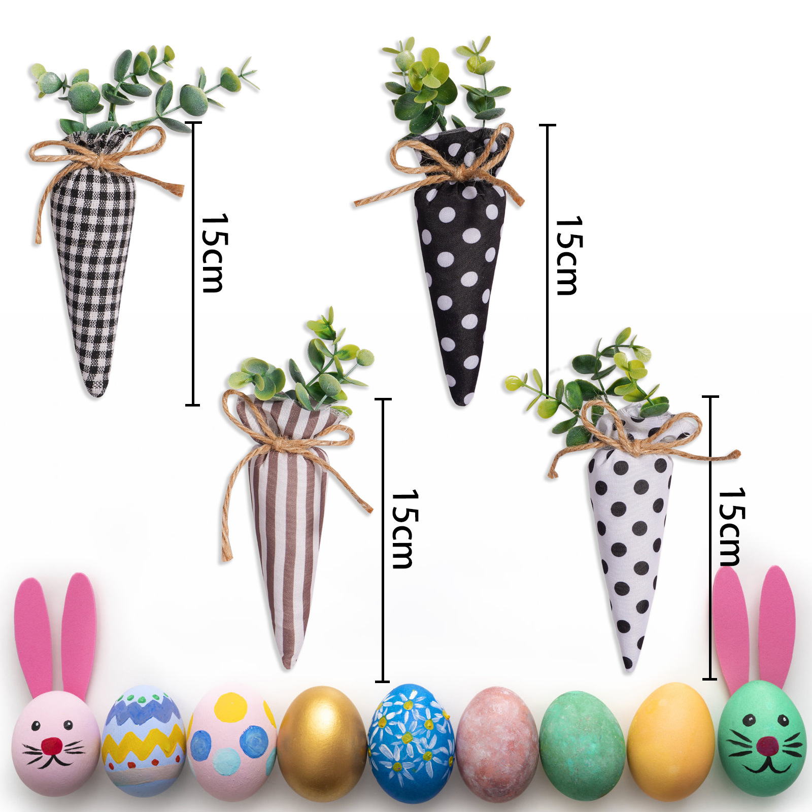 Nuevos productos transfronterizos colgantes de rábanos de Pascua en blanco y negro, adornos a rayas, decoraciones de fiesta, adornos creativos de vacaciones