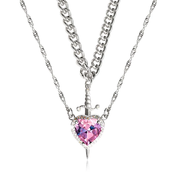 Fuchsia necklace heart-shaped, for beloved