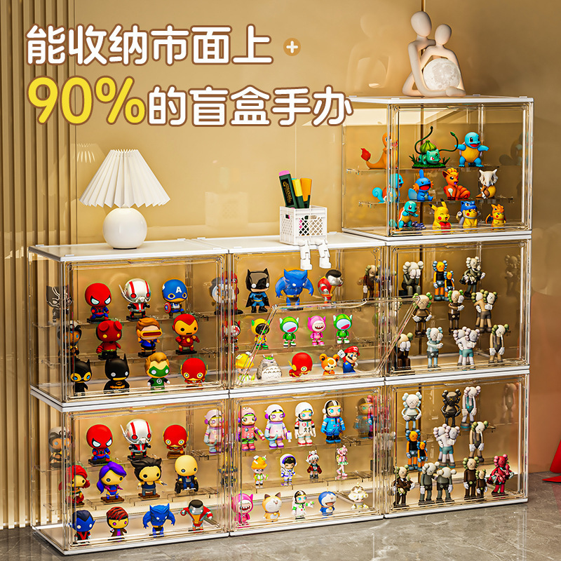 泡泡盲盒玩具收纳展示透明防尘收纳盒阶梯手办模型阶梯带格展示架|undefined