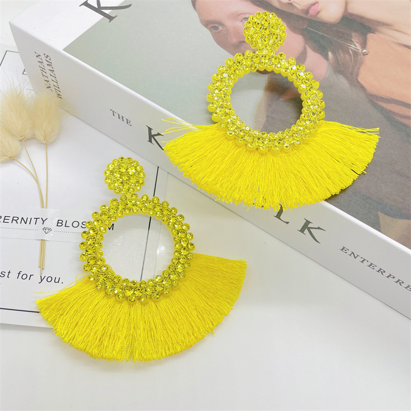 Seed Bead Material Exaggerated Geometric Seed Bead Tassel Women's Drop Earrings