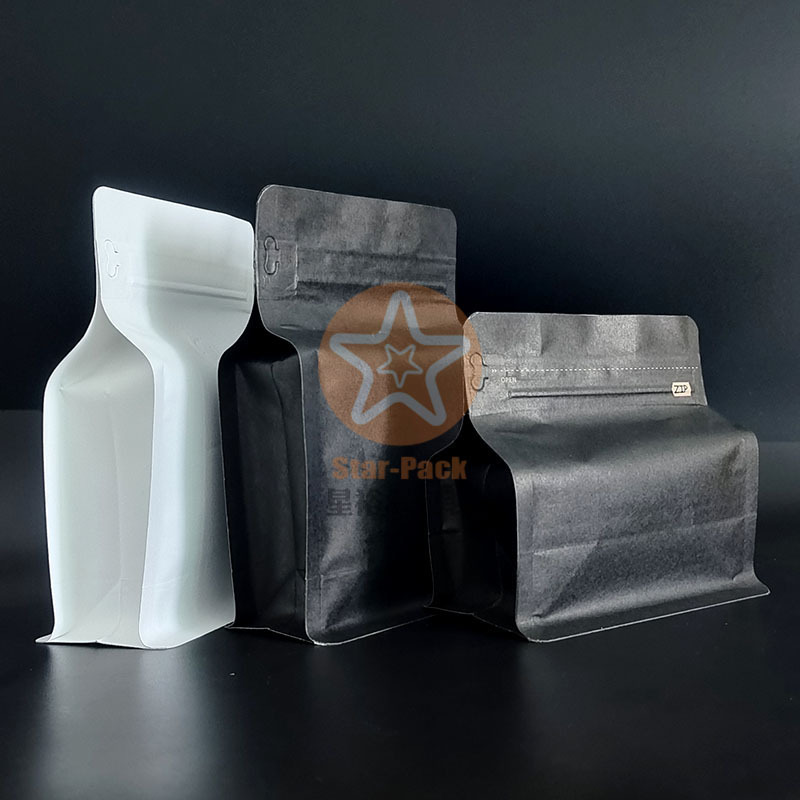 半磅黑色牛皮纸咖啡袋八边封气阀拉链袋