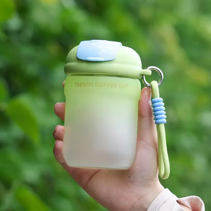 潮咔耐热渐变玻璃杯可爱随手双饮吸管咖啡水杯子2024新款女夏简约