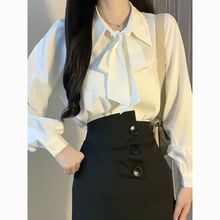 法式蝴蝶结衬衫通勤衬衣白色春秋职业白领系带蝴蝶结飘带上衣
