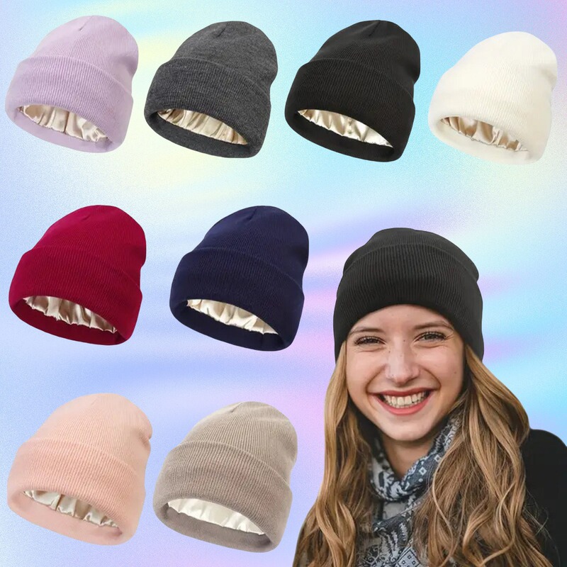 Cross-Border Men's and Women's Satin Yarn Hats, Windproof Hats, Hair Protection Knit Hats, Cold Weather Hats, Satin Yarn Hats Cross-Border Men's and Women's Satin Yarn Hats, Windproof Hats, Hair Protection Knit Hats, Cold Weather Hats, Satin Yarn Hats