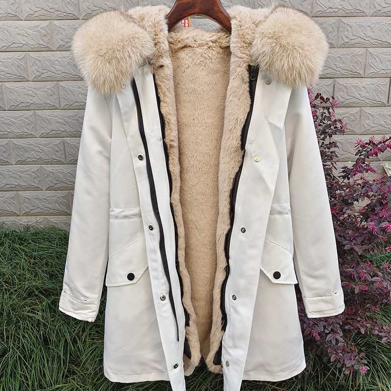 Sieviešu apģērbi Jauns ziemas Sieviešu Parka Vidēja Garuma Noņemams Laineris Lapsas kažokādas apkakles kažoks_voghion.com