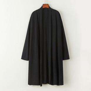 2023 Spring and Autumn New Mid-length Unbuttoned Windbreaker Men's Chinese-style Linen Robe Cape Jacket for Men