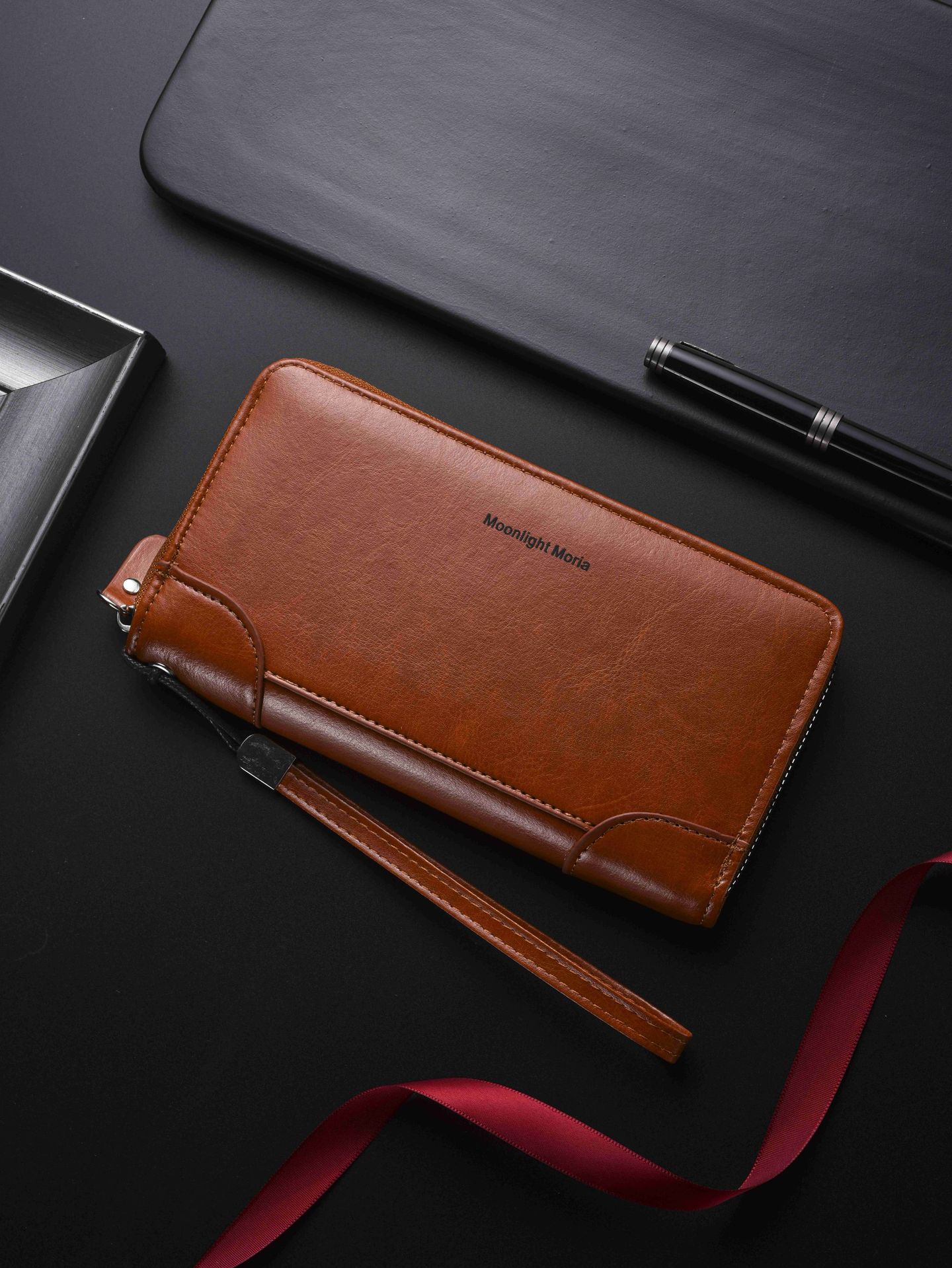 Pochette da uomo retrò con cerniera, borsa a mano multifunzionale a busta lunga, portafoglio_voghion.com