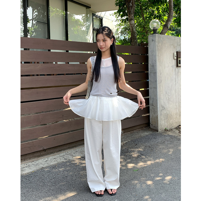 EVERTRUE 2025 Spring New Vest Shirt Women's Loose Solid Color Sleeveless Ruffled Blouse Top 32389