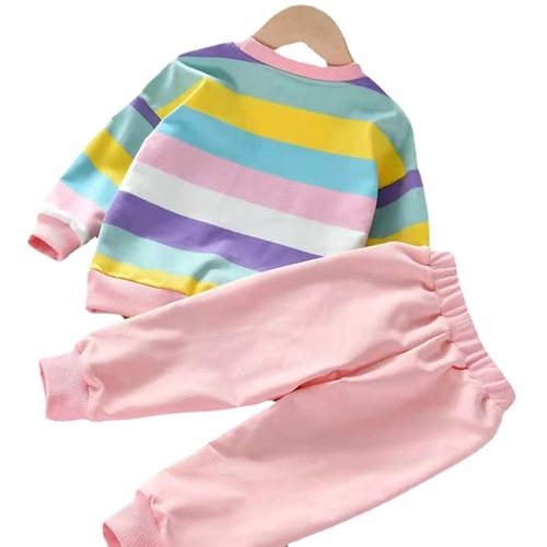 童装春秋女童彩虹套装女新款中大童儿童运动服时尚洋气两件套
