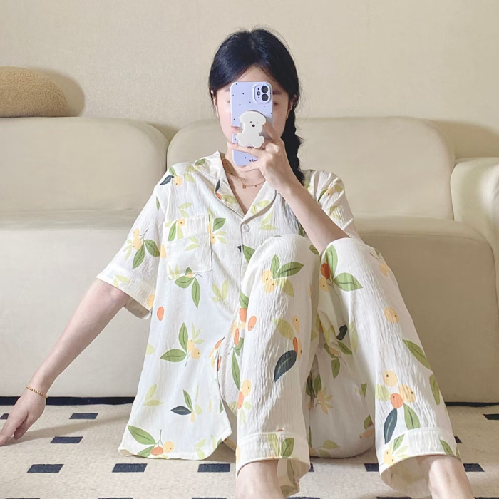 Verano nuevo pijama de amor mujer adorable oso simple ocio delgado nubes algodón ropa doméstica dos piezas conjunto al por mayor