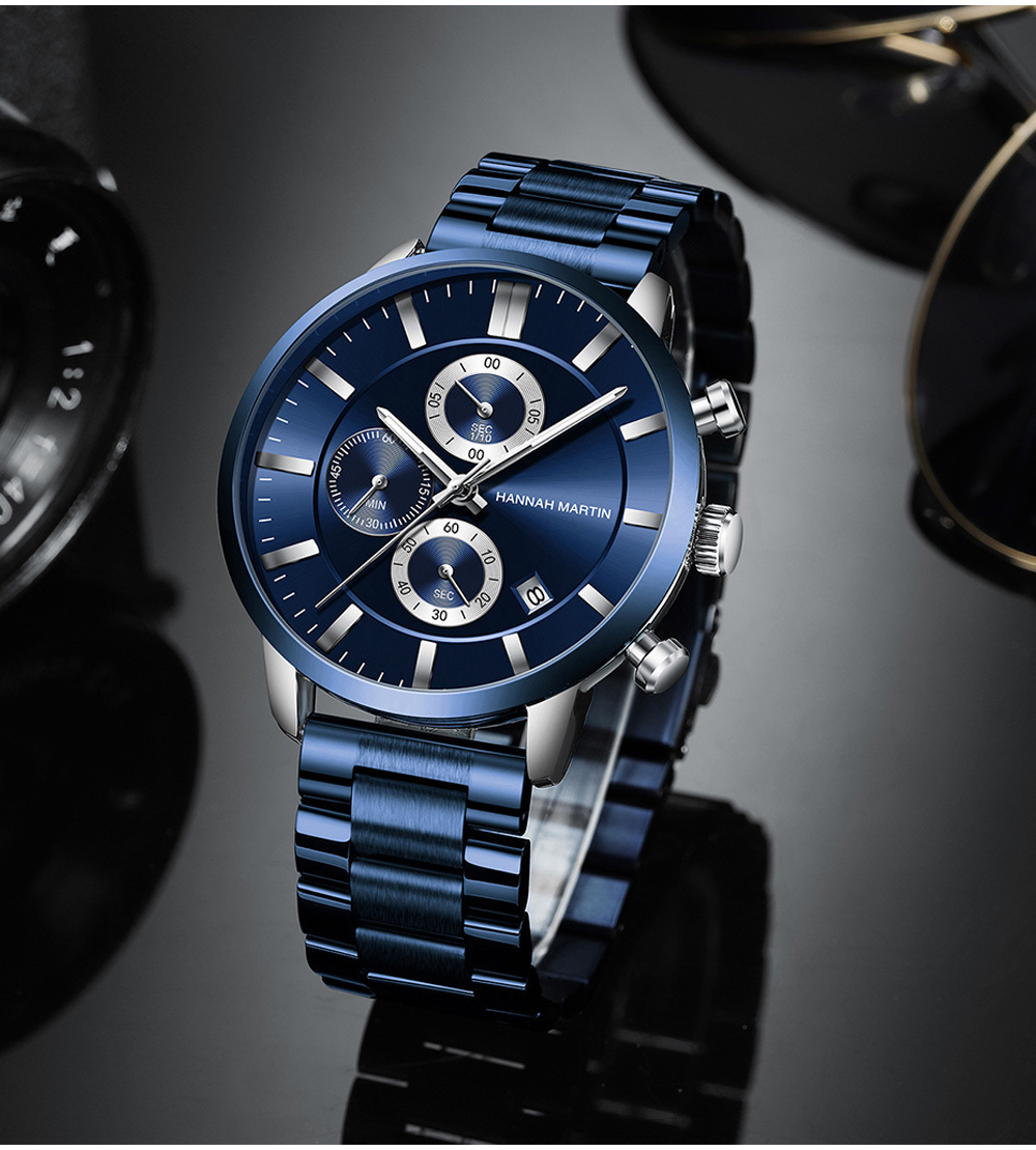 Herrklocka quartz kronograf med stålarmband och kalender_voghion.com