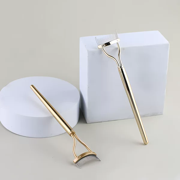 Golden Straight Handle Stainless Steel Needle Eyelash Comb Semi-Arc Teeth Eyelash Brush Anti-Cross Fly Removal Leg Eyebrow Comb