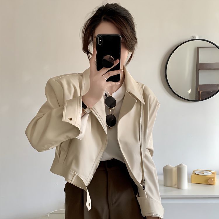 Women's Leather Jacket Spring and Autumn Petite Short Style 2025 New Fashion Short Pu Motorcycle Jacket