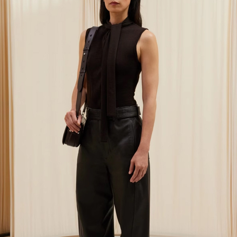 Women's 26 Spring/Summer New Walnut Brown Asymmetric Sleeveless Cardigan Fashion Slim Fit Knitted Cardigan Women's Clothing