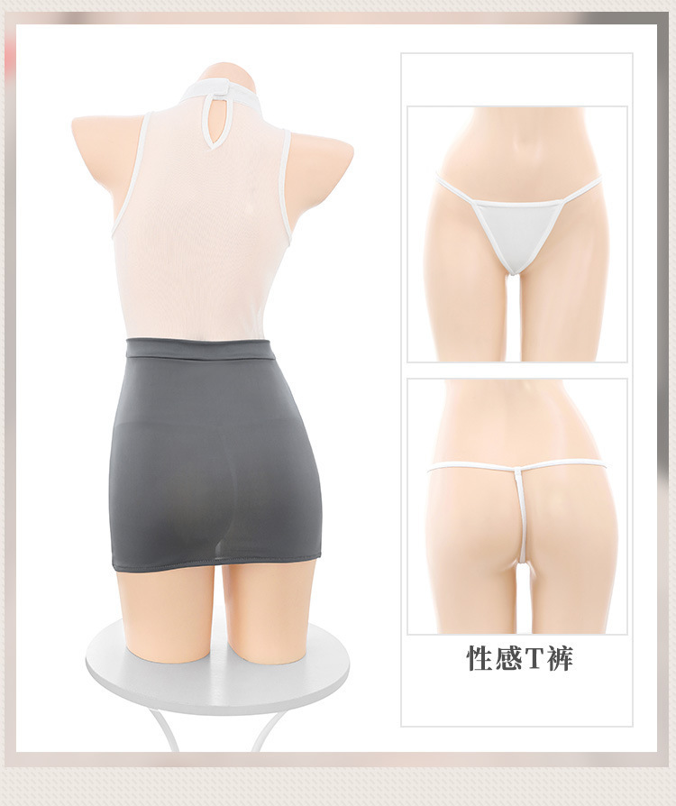 Women’s Sexy Office Lady Costume Set with Bodycon Dress and Thong — detail image 13