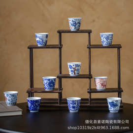 手绘青花养心杯云窟拓印欢喜茶杯家用功夫茶具品茗杯主人杯喝轻奢