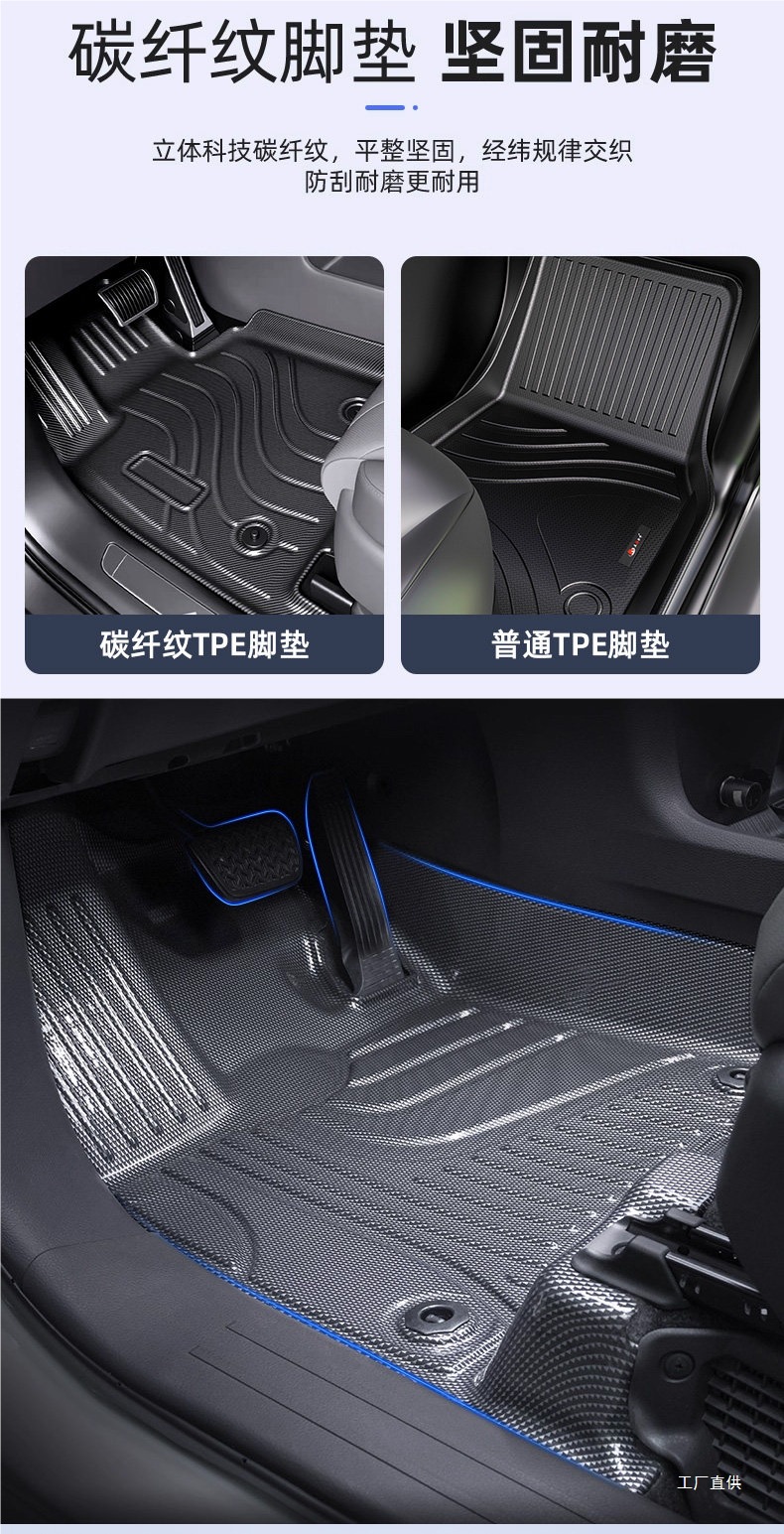 Five Blessings Golden Ox Carbon Fiber Pattern Tpe Car Floor Mats for Audi, Aito M7, Li Auto L7, Buick Gl8, Lanzheng, Denza, and Peihui
