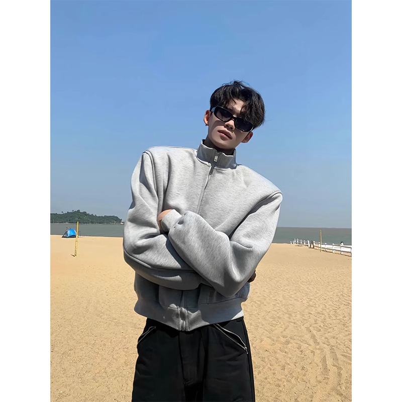 American Style cleanfit Pad Shoulder Jacket Men's Spring and Autumn New High-end Design Sense Profile Short Vertical Collar Flying Jacket
