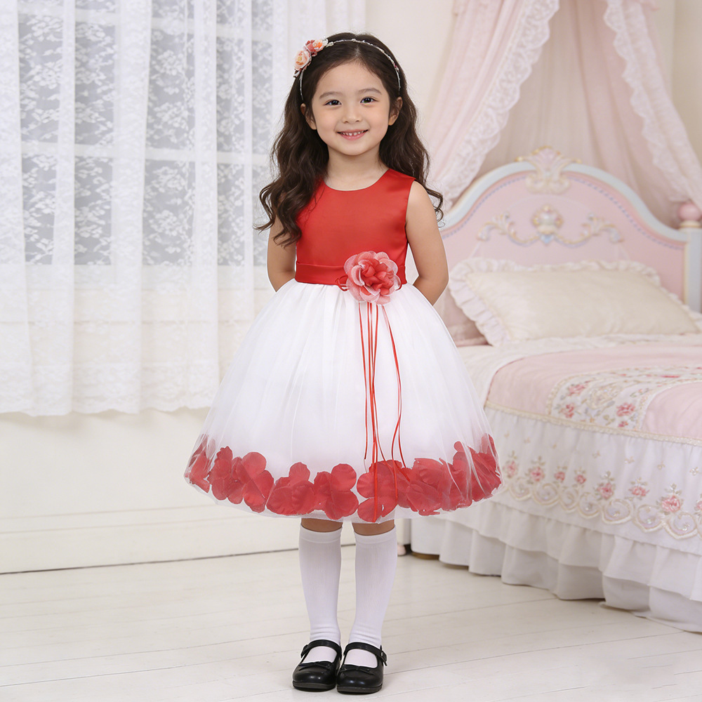 One-Piece Drop-Shipping 2026 Summer Multi-Color Petal Long Dress Floral Mesh Princess Dress Flower Girl Dress Wedding Dress Performance Dress