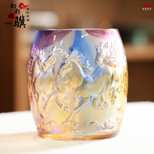 琉璃骏马笔筒桌面实用摆件生肖马幻彩群骥书房办公室文房用品