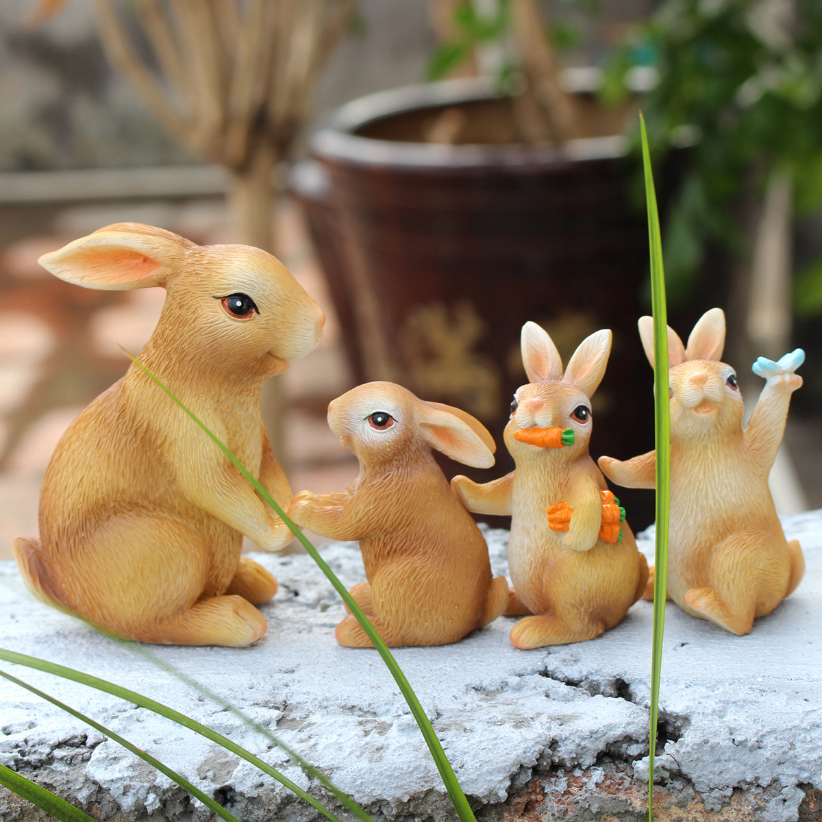   resin simulation animal bunny set four home crafts ornaments outdoor garden decoration 