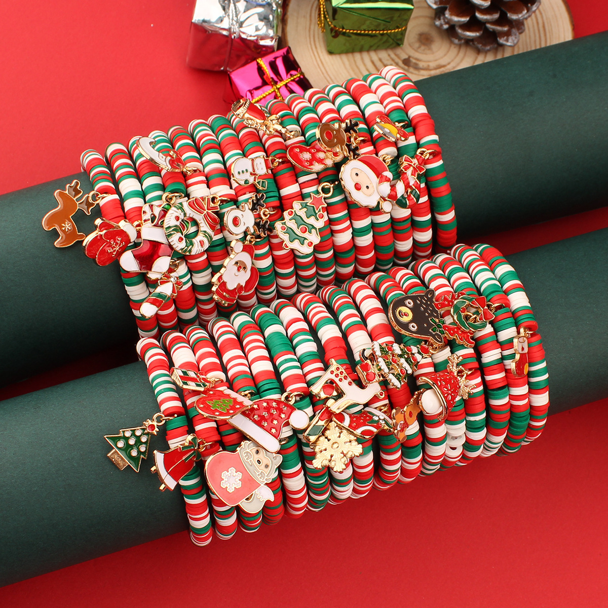 Christmas Soft Pottery Bracelet Beaded Set Santa Bell Gift Bracelet European and American Cross-Border Jewelry Ready Stock