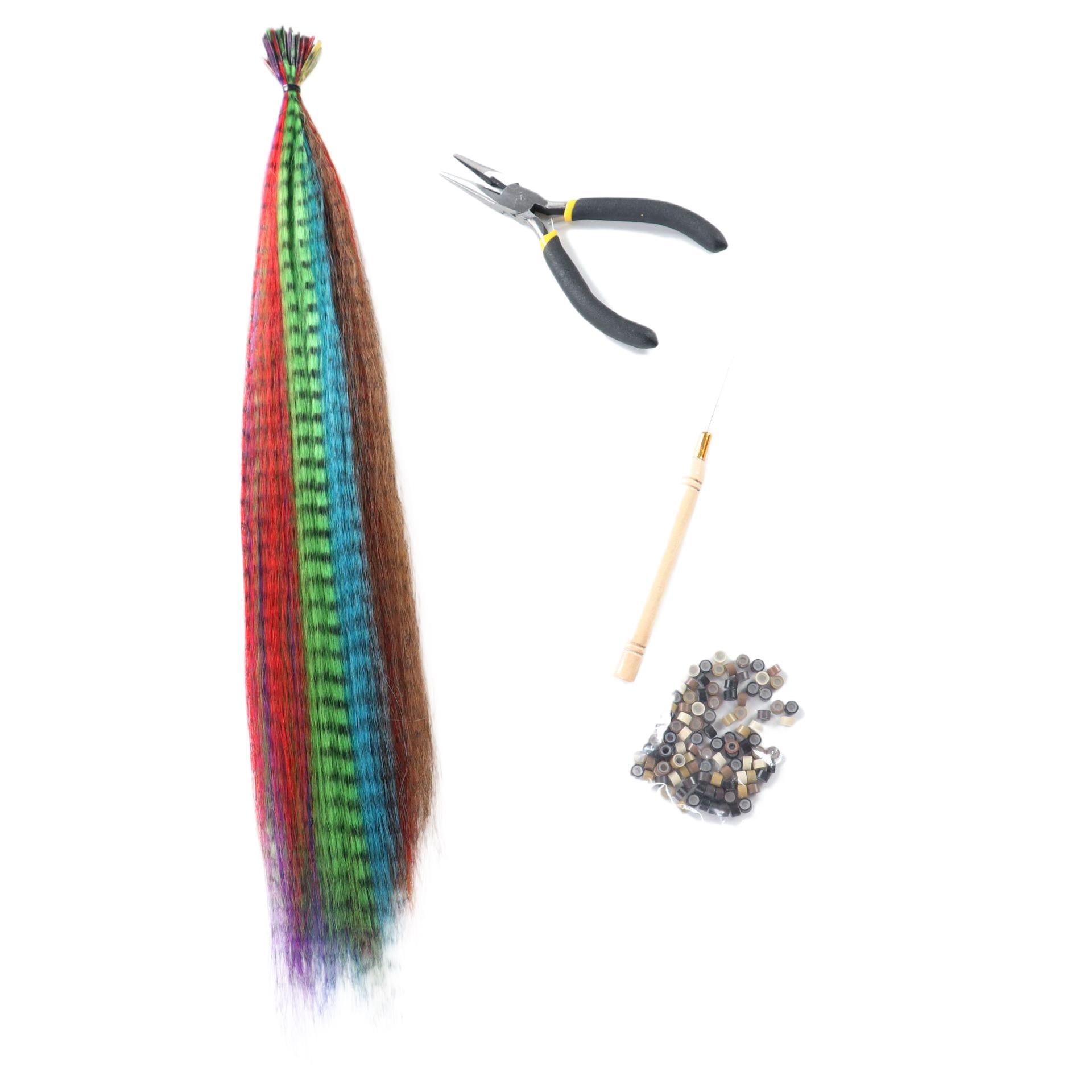 50 pelo de plumas + crochet alicates extensión del pelo anillo de plumas extensión del pelo peluca traje de fibra química palo de extensión del pelo peluca
