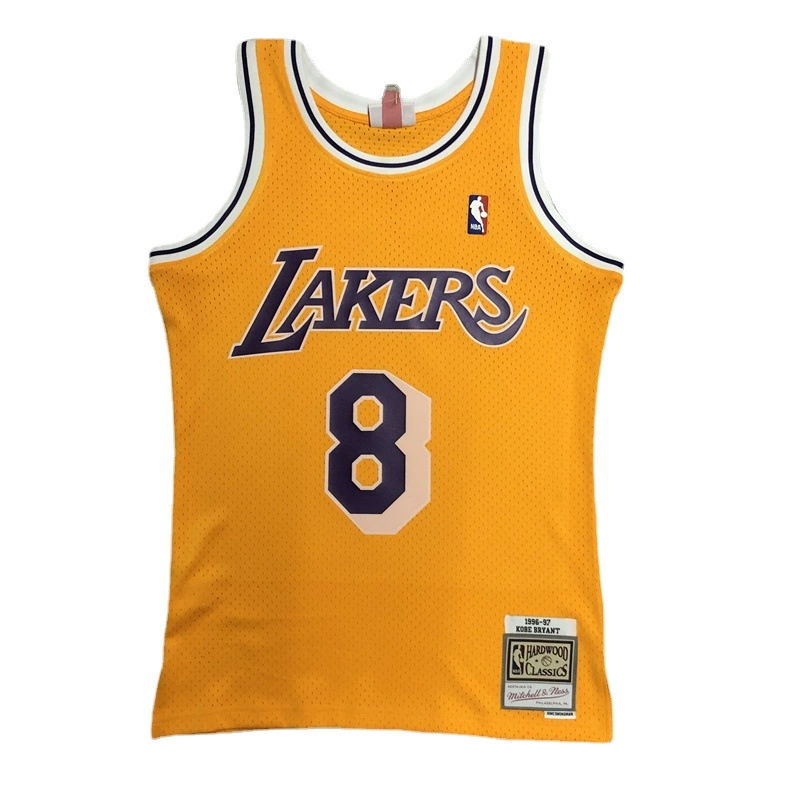 MN горячая прессованная ретро футболка SW Lakers сезон 97 круглый вырез жёлтая №8 Кобе №34 Oni джерси