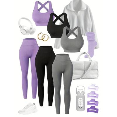 B2295 代发速卖通亚马逊跨境新款运动、休闲套装3 包无痕高腰|ms